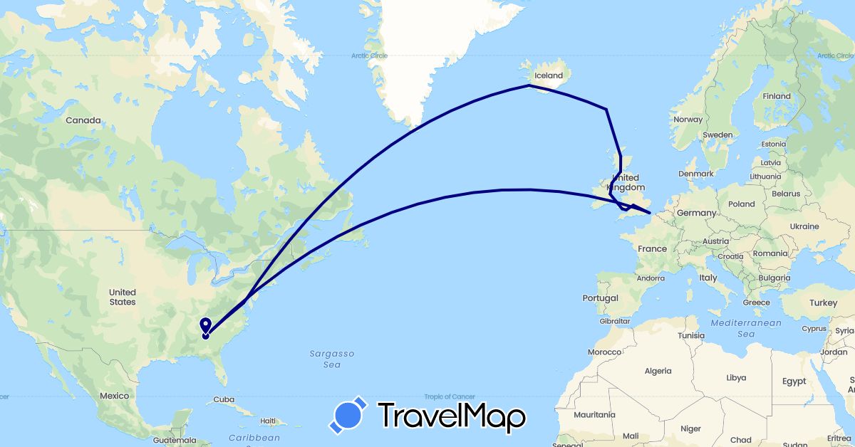 TravelMap itinerary: driving in Faroe Islands, United Kingdom, Ireland, Iceland, United States (Europe, North America)